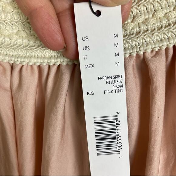 Siren Summer pink satin skirt medium Tahari NWT crochet maxi princess Grecian - Picture 4 of 11